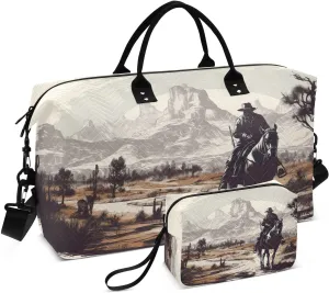 Western Cowboy Sports Gym Bag for Women Men Travel Duffel Bag Weekend Overnight Carry on Bag with Toiletry Bag Air Travel Bag for Workout Swimming Yoga Plane Hospital