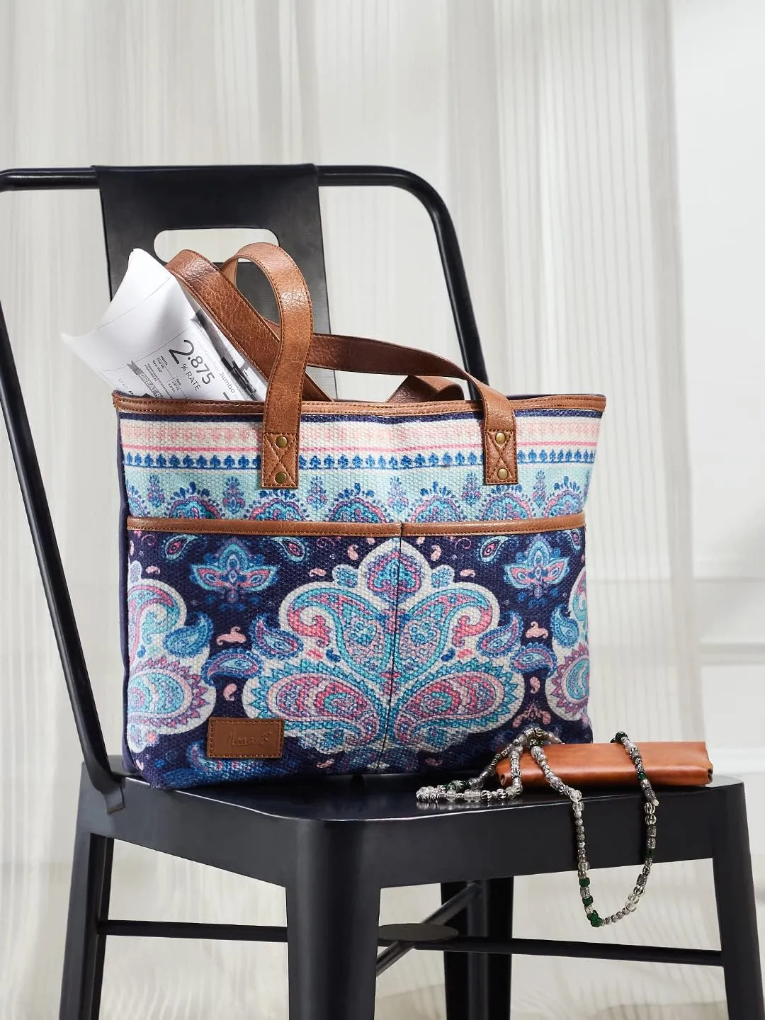 Western Style Upcycled Recycled Vintage Shoulder Bag with Laptop Compartment and Vegan Leather
