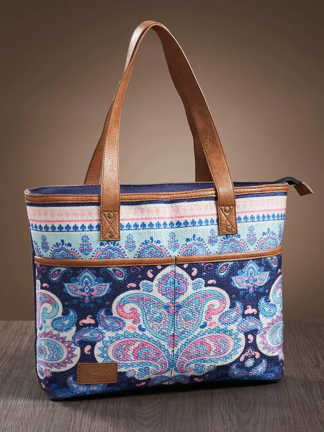 Western Style Upcycled Recycled Vintage Shoulder Bag with Laptop Compartment and Vegan Leather