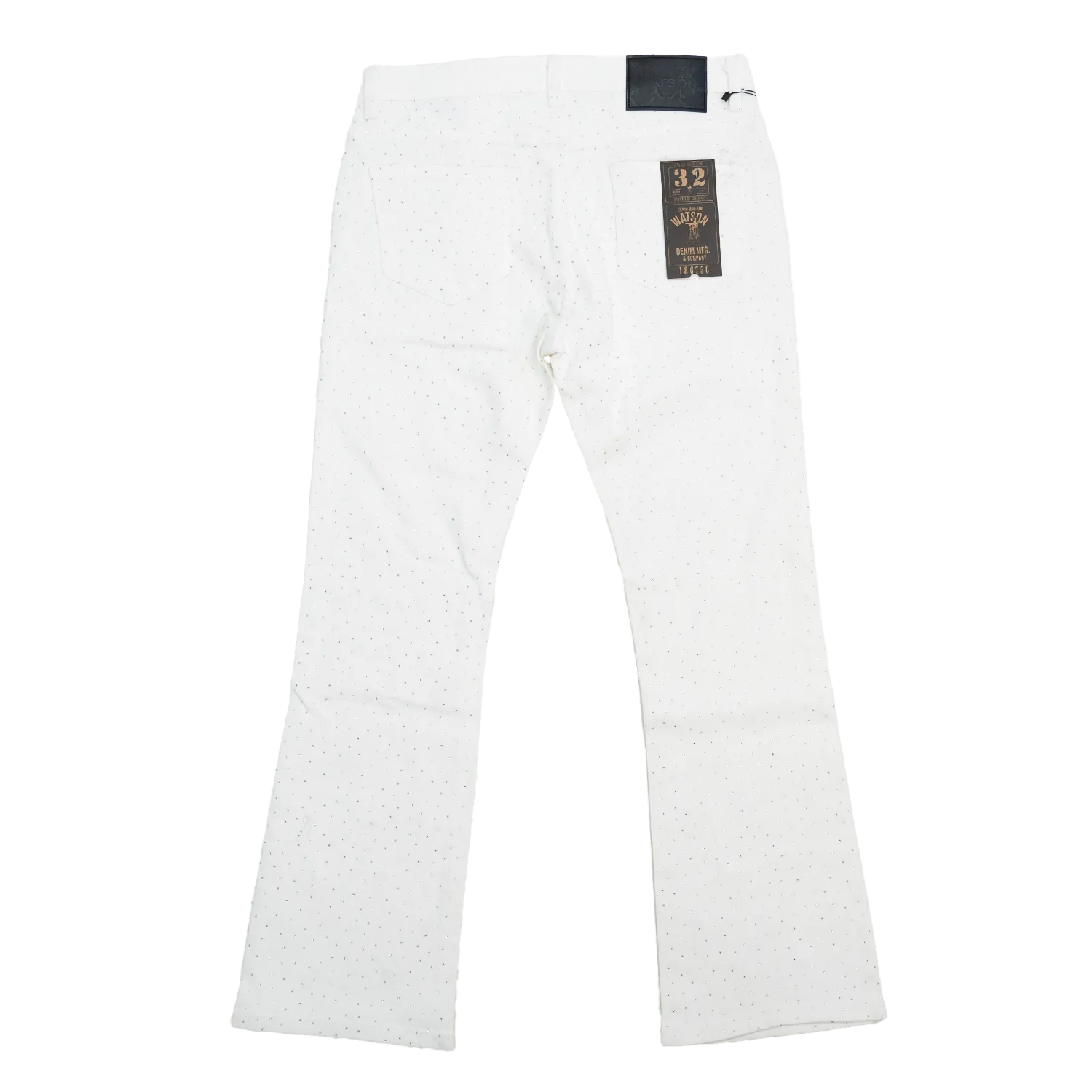 WHITE EMBELLISHED RHINESTONE CRYSTAL WATSON DENIM
