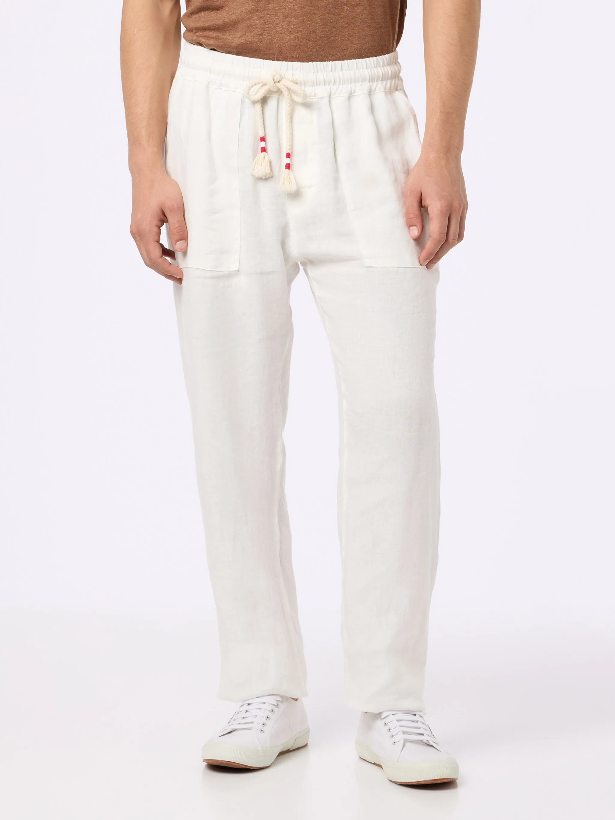 White linen pants Calais with drawstring