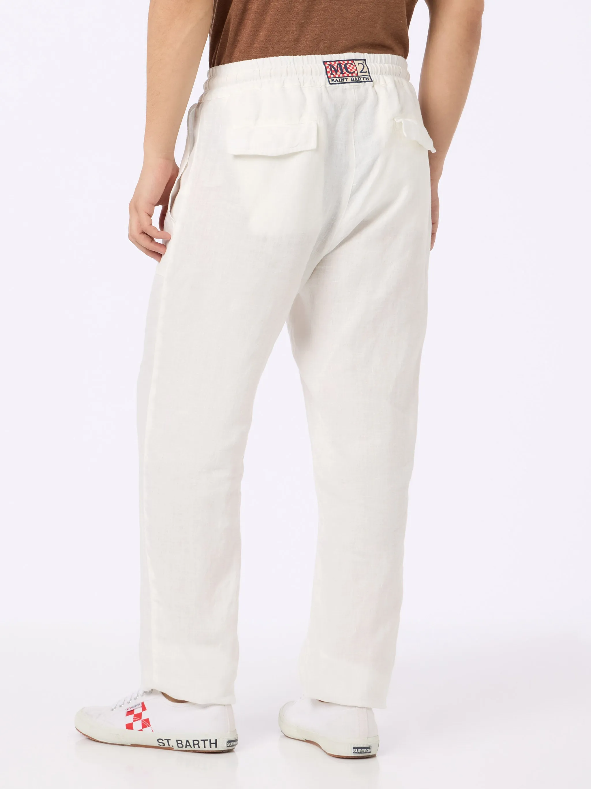 White linen pants Calais with drawstring