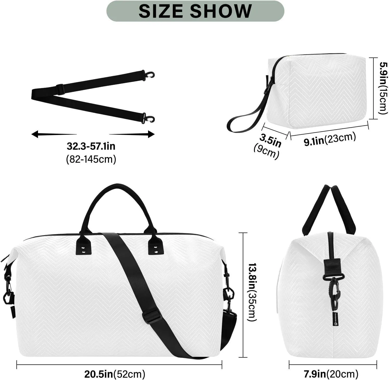 White Travel Duffle Bag Duffel Bags Carry On Overnight Bag Large Weekender Duffle Bags Gym Bag with Toiletry Bag Hospital Bag for Yoga Women Airplanes Men Adults Trip Sports