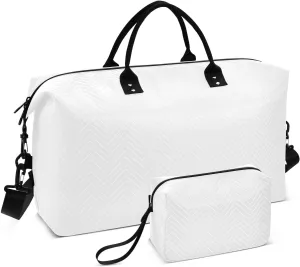White Travel Duffle Bag Duffel Bags Carry On Overnight Bag Large Weekender Duffle Bags Gym Bag with Toiletry Bag Hospital Bag for Yoga Women Airplanes Men Adults Trip Sports