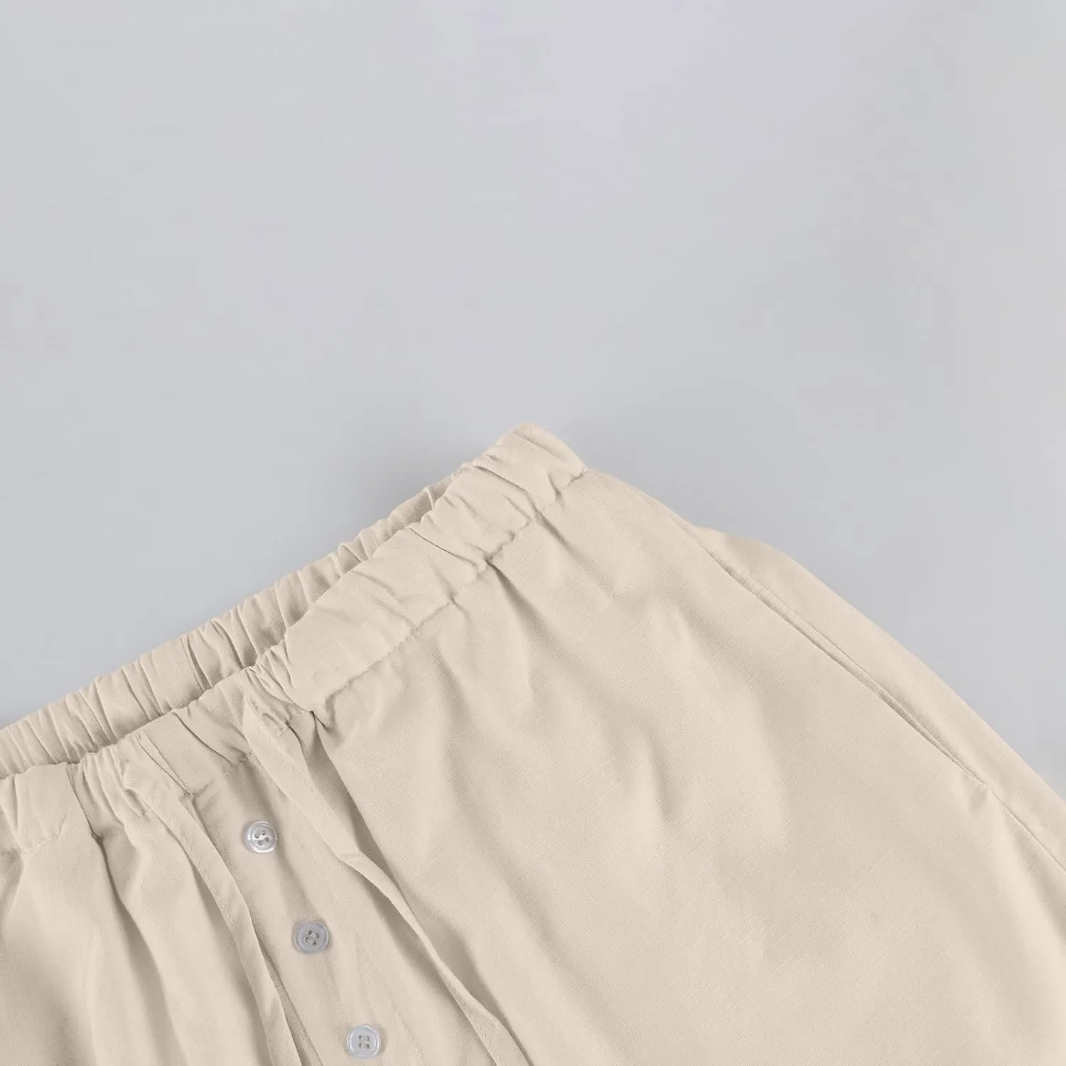 Wide Leg Linen Pants Women Drawstring High Waist Lightweight Palazzo Pants Lounge Boho Beach Flowy Trousers w/Pockets