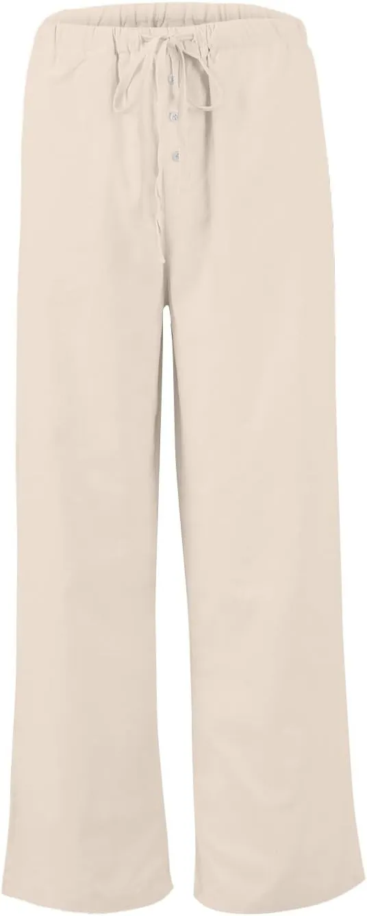 Wide Leg Linen Pants Women Drawstring High Waist Lightweight Palazzo Pants Lounge Boho Beach Flowy Trousers w/Pockets