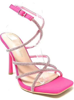 Wild Diva Women's Square Toe Rhinestone Embellished Straps Formal Stiletto High Heels Narala-12