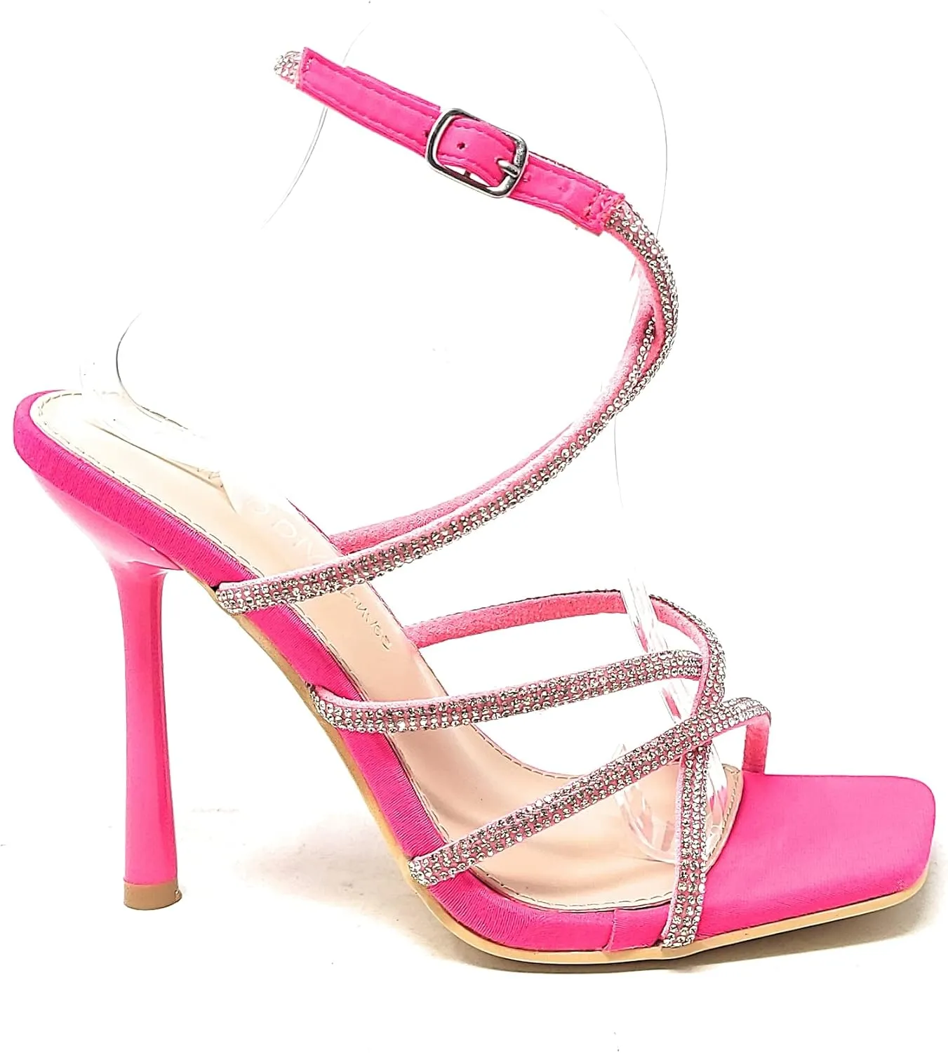 Wild Diva Women's Square Toe Rhinestone Embellished Straps Formal Stiletto High Heels Narala-12