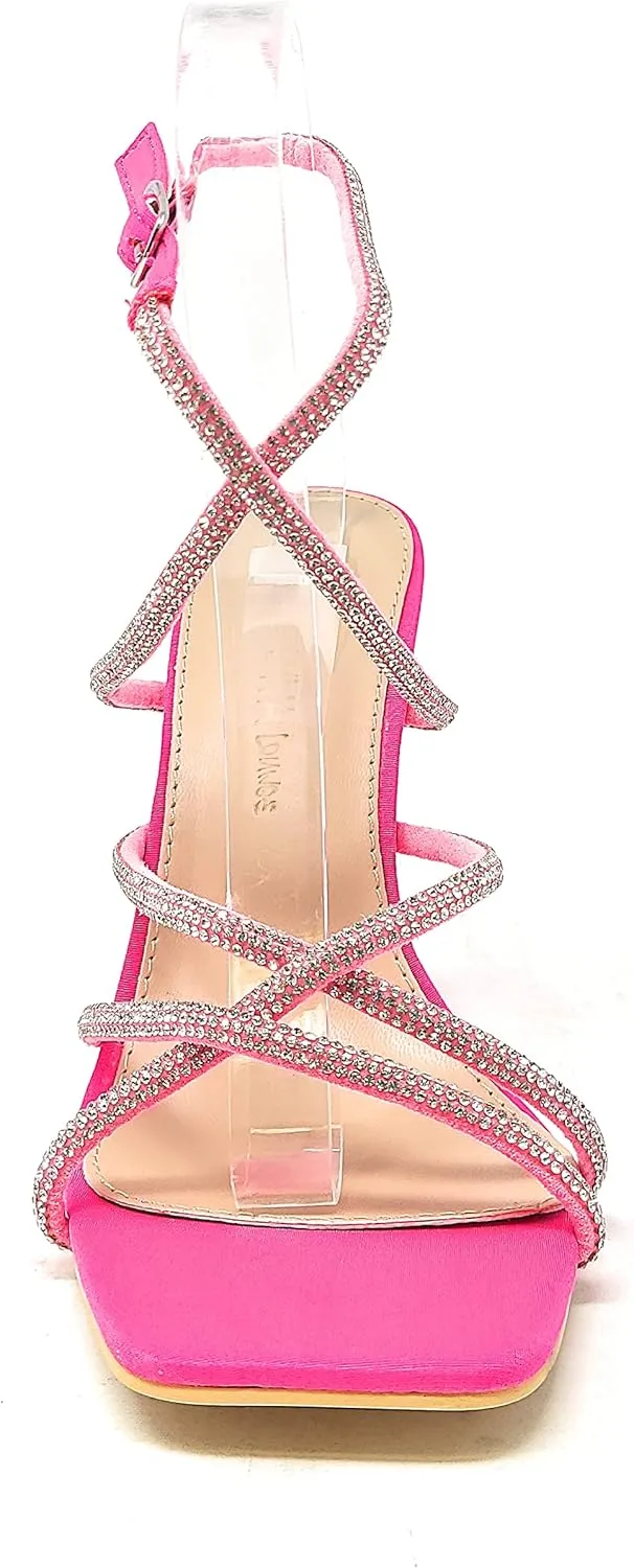 Wild Diva Women's Square Toe Rhinestone Embellished Straps Formal Stiletto High Heels Narala-12