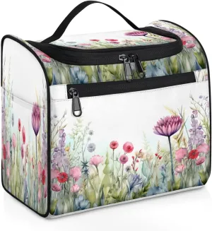 Wildflowers Botanical Travel Toiletry Bag for Men and Women, Large Hanging Makeup Bag Organizer Toiletries Bag for Travel, Cosmetic Bag with Handle