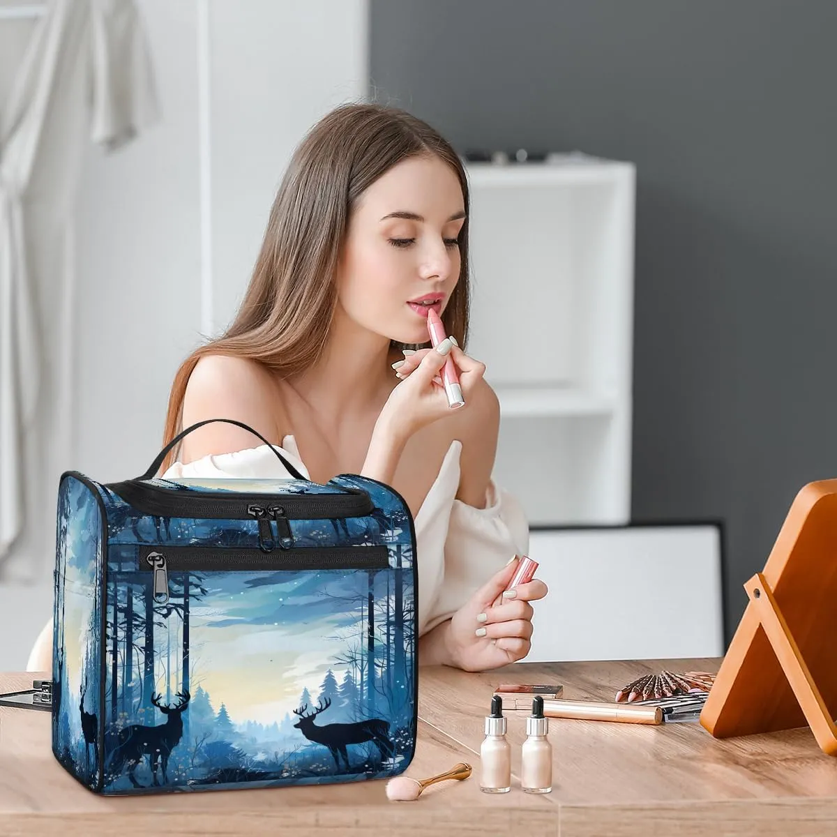 Wildlife Elk Deer Travel Toiletry Bag for Men and Women, Large Hanging Makeup Bag Organizer Toiletries Bag for Travel, Cosmetic Bag with Handle
