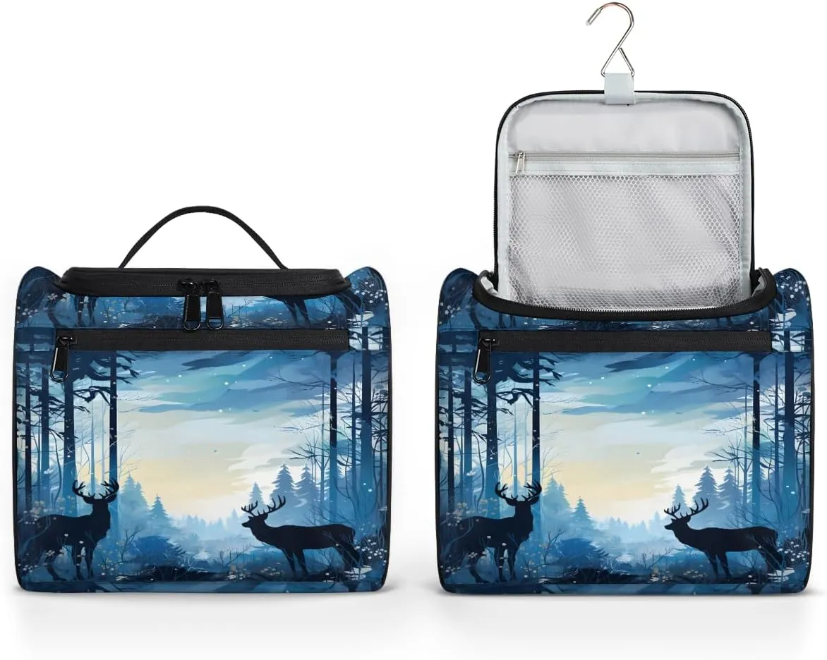 Wildlife Elk Deer Travel Toiletry Bag for Men and Women, Large Hanging Makeup Bag Organizer Toiletries Bag for Travel, Cosmetic Bag with Handle