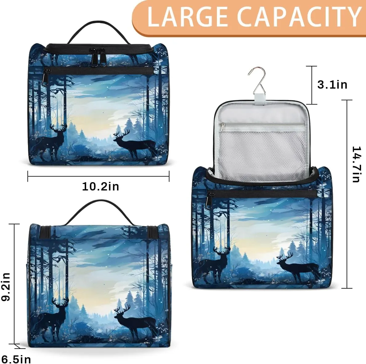 Wildlife Elk Deer Travel Toiletry Bag for Men and Women, Large Hanging Makeup Bag Organizer Toiletries Bag for Travel, Cosmetic Bag with Handle