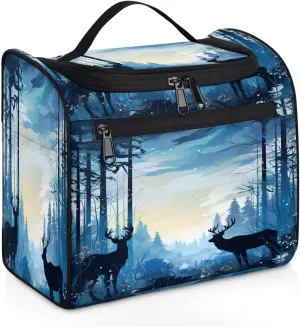 Wildlife Elk Deer Travel Toiletry Bag for Men and Women, Large Hanging Makeup Bag Organizer Toiletries Bag for Travel, Cosmetic Bag with Handle