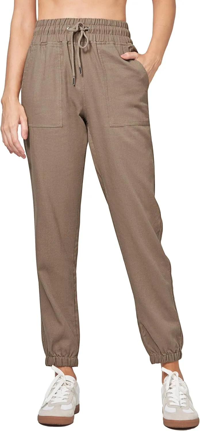 Willit Women Linen Pants Joggers Casual Lightweight Lounge Cotton Linen Travel Beach Summer Pants with Pockets 28"