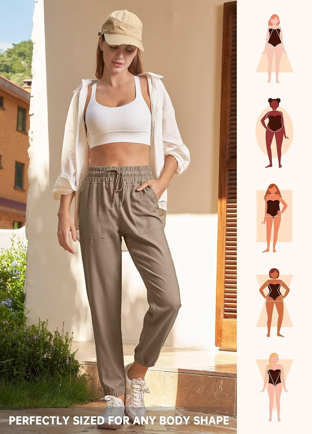 Willit Women Linen Pants Joggers Casual Lightweight Lounge Cotton Linen Travel Beach Summer Pants with Pockets 28"