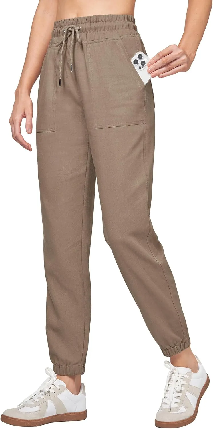 Willit Women Linen Pants Joggers Casual Lightweight Lounge Cotton Linen Travel Beach Summer Pants with Pockets 28"