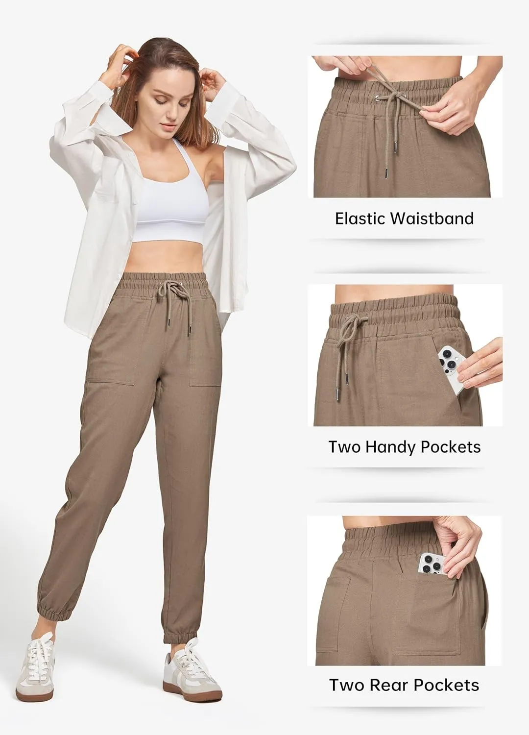 Willit Women Linen Pants Joggers Casual Lightweight Lounge Cotton Linen Travel Beach Summer Pants with Pockets 28"