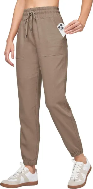 Willit Women Linen Pants Joggers Casual Lightweight Lounge Cotton Linen Travel Beach Summer Pants with Pockets 28"