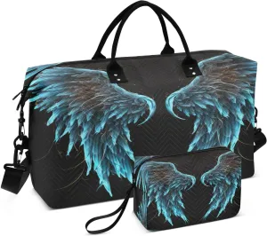 Wings Black Sports Gym Bag for Women Men Travel Duffel Bag Weekend Overnight Carry on Bag with Toiletry Bag Yoga Bag for Hospital Plane Swimming Yoga Workout