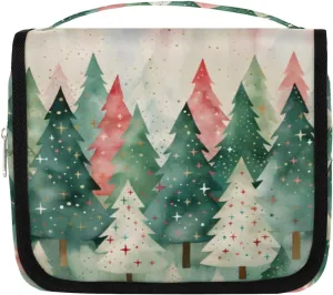 Winter Christmas Tree Hanging Travel Toiletry Bag Kit Makeup Case Cosmetics Organizer Toiletry Bag for Women Make up Accessories Shampoo Body Cream Brushes Set