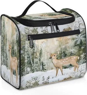 Winter Wonderland Deer Snowflakes Travel Toiletry Bag for Men and Women, Large Hanging Makeup Bag Organizer Toiletries Bag for Travel, Cosmetic Bag with Handle