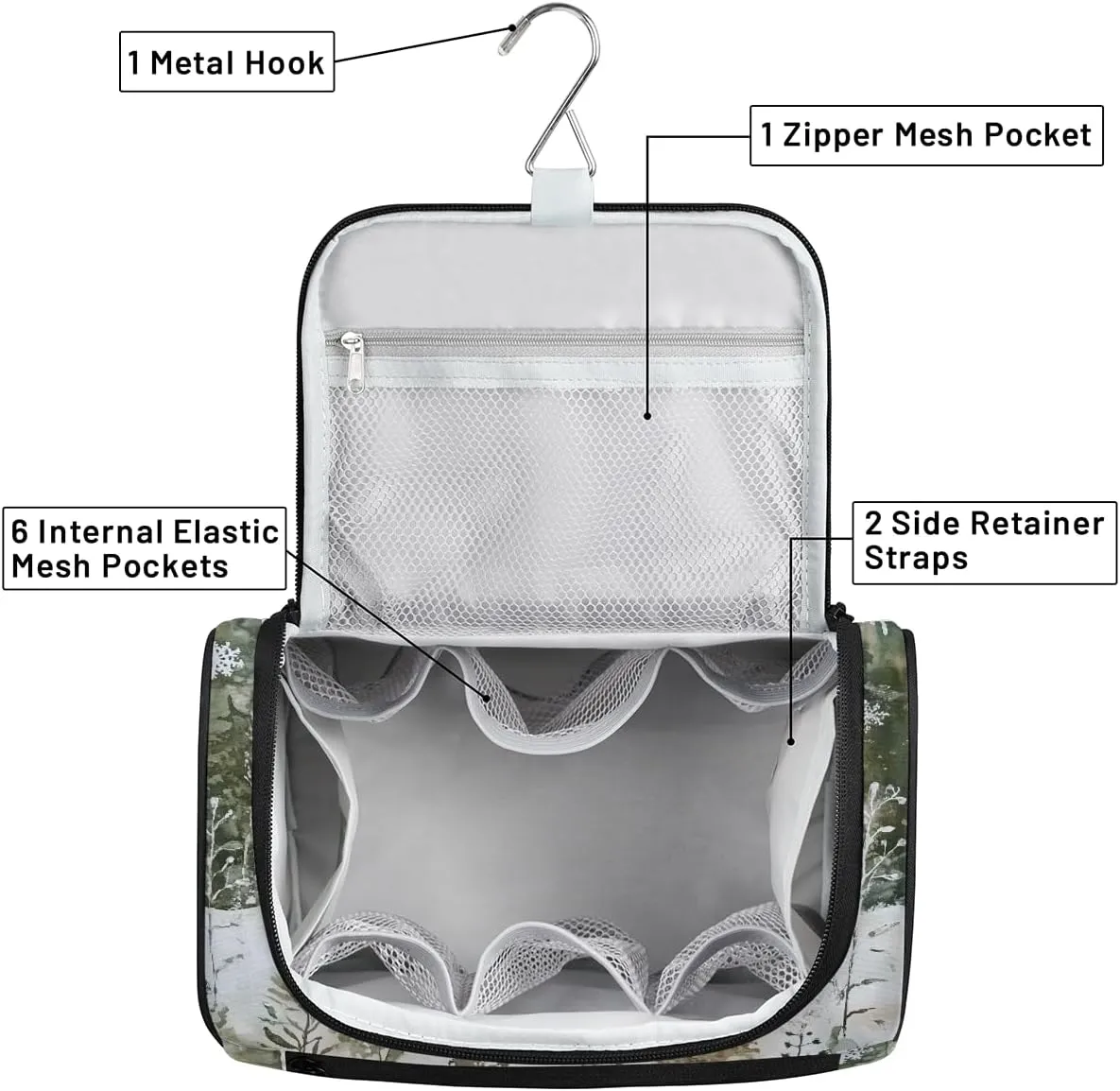 Winter Wonderland Deer Snowflakes Travel Toiletry Bag for Men and Women, Large Hanging Makeup Bag Organizer Toiletries Bag for Travel, Cosmetic Bag with Handle