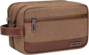 WITZMAN Canvas Toiletry Bag for Men Hanging Dopp Kit Organizer Water-resistant Travel Toiletries bag Men Bathroom Bag with Wet Pocket(A8001 Brown)