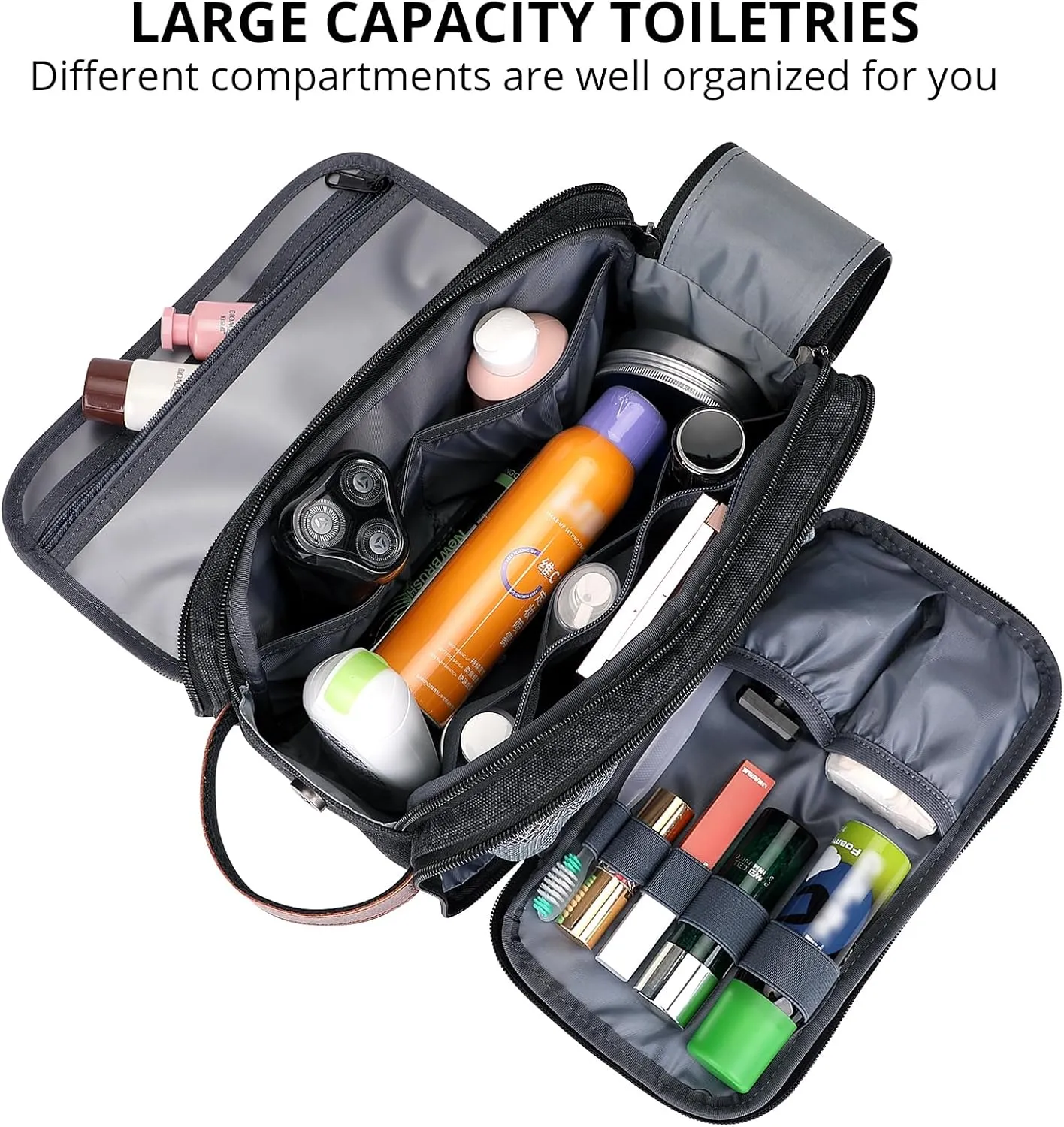 WITZMAN Canvas Toiletry Bag for Men Large Capacity Hanging Dopp kit for Men Leather Toiletries Water-resistant Bathroom Bag(A8002 Black)