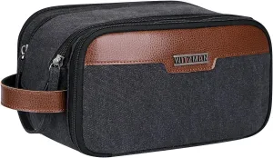 WITZMAN Canvas Toiletry Bag for Men Large Capacity Hanging Dopp kit for Men Leather Toiletries Water-resistant Bathroom Bag(A8002 Black)