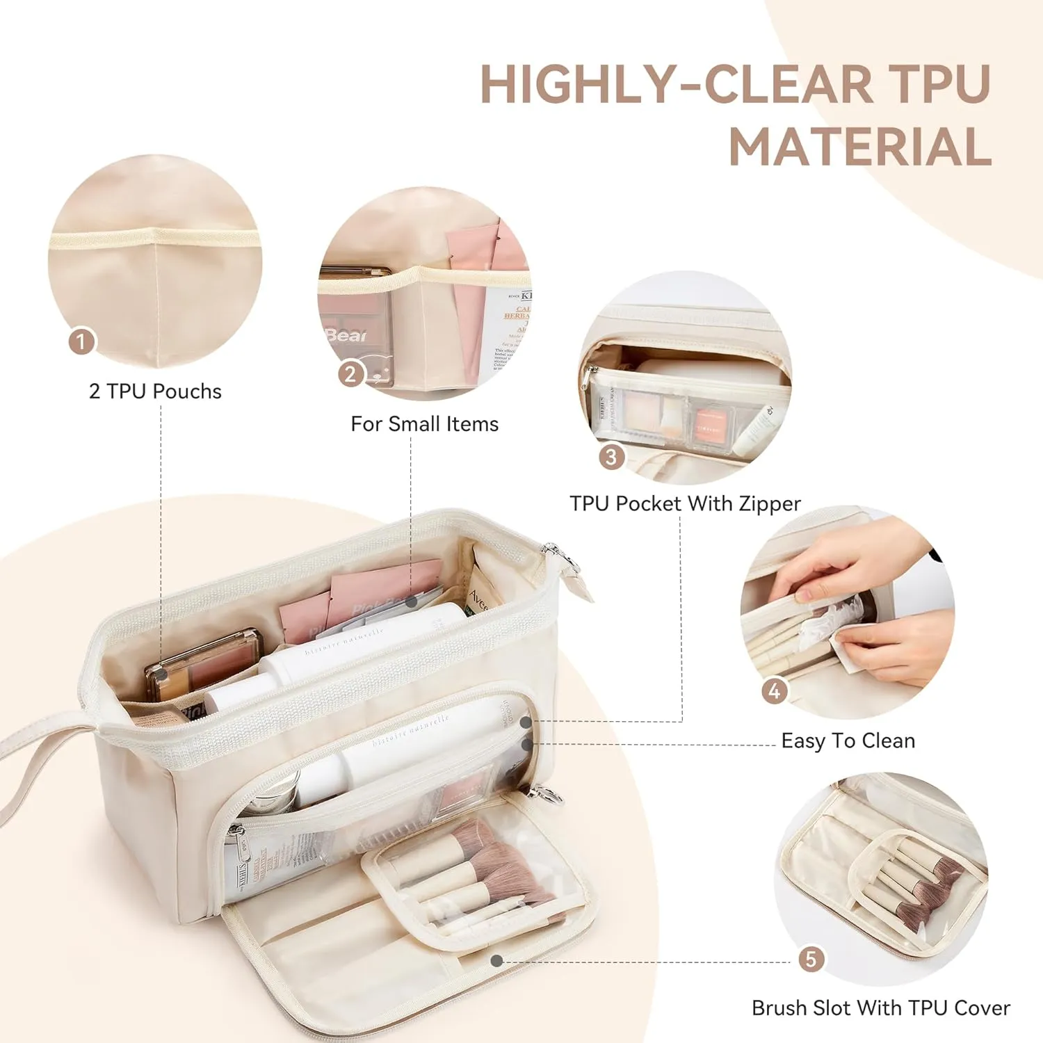 WLLWOO WLLWOO Large Portable Waterproof Toiletry Bag Travel Makeup Bag for Women Purse, Nylon Wide-open Cosmetic Bag Make Up Organizer For Toiletries Accessories Brushes