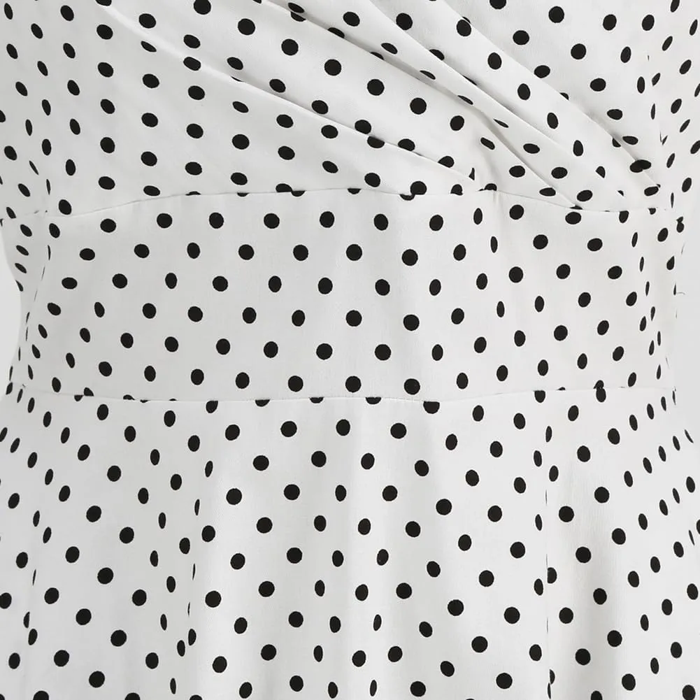 Women 1950s Dresses Vintage Spaghetti Strap Halter Polka Dot Swing A Line Midi Dress Cocktail Party Evening Prom Gown