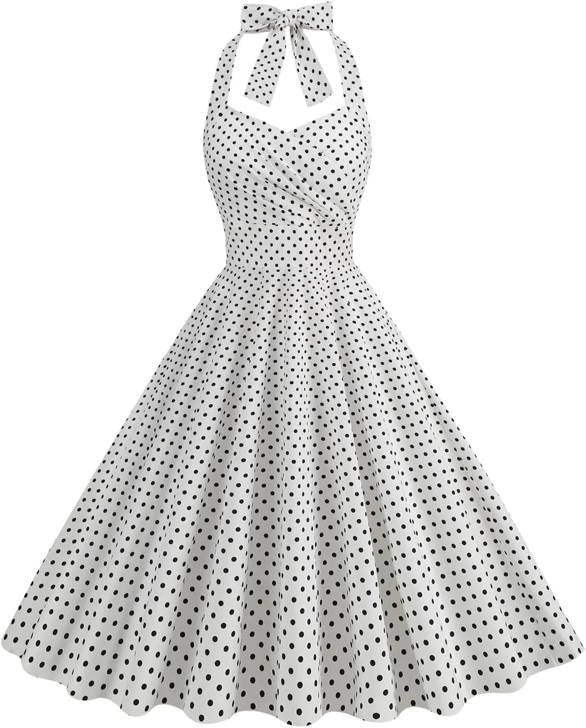 Women 1950s Dresses Vintage Spaghetti Strap Halter Polka Dot Swing A Line Midi Dress Cocktail Party Evening Prom Gown