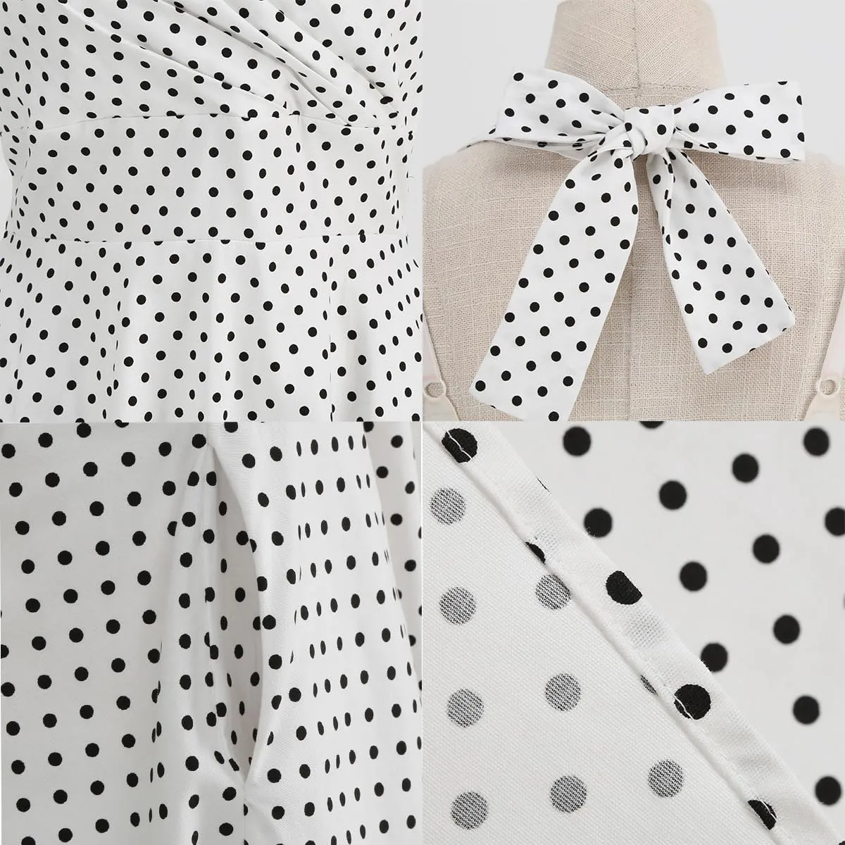 Women 1950s Dresses Vintage Spaghetti Strap Halter Polka Dot Swing A Line Midi Dress Cocktail Party Evening Prom Gown