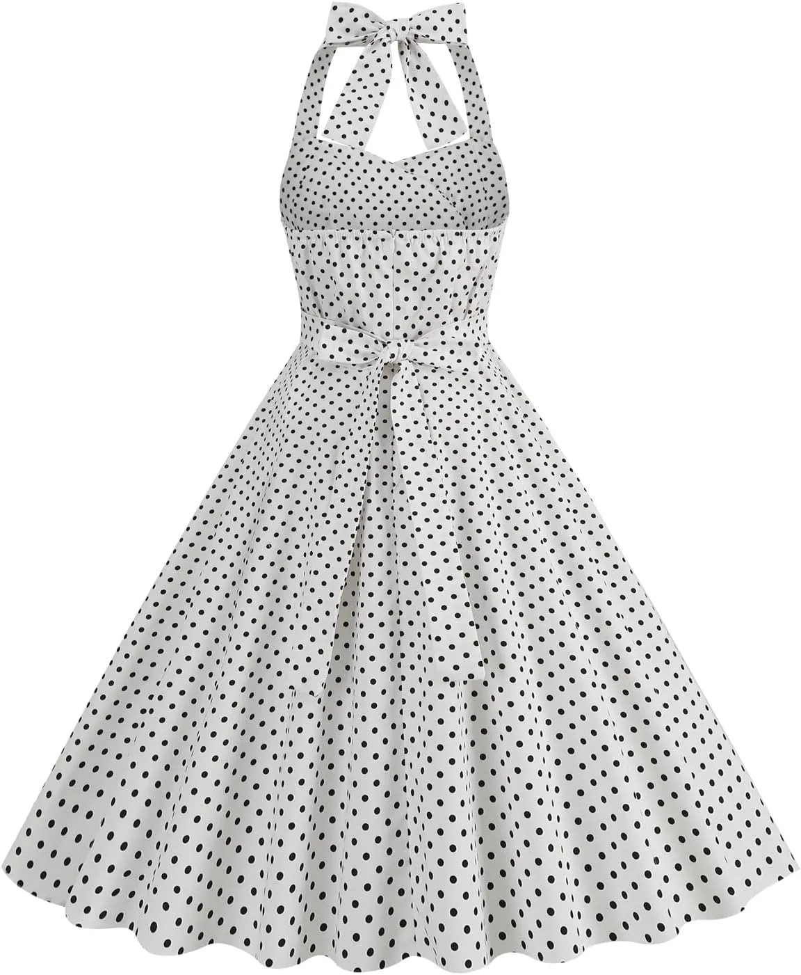 Women 1950s Dresses Vintage Spaghetti Strap Halter Polka Dot Swing A Line Midi Dress Cocktail Party Evening Prom Gown
