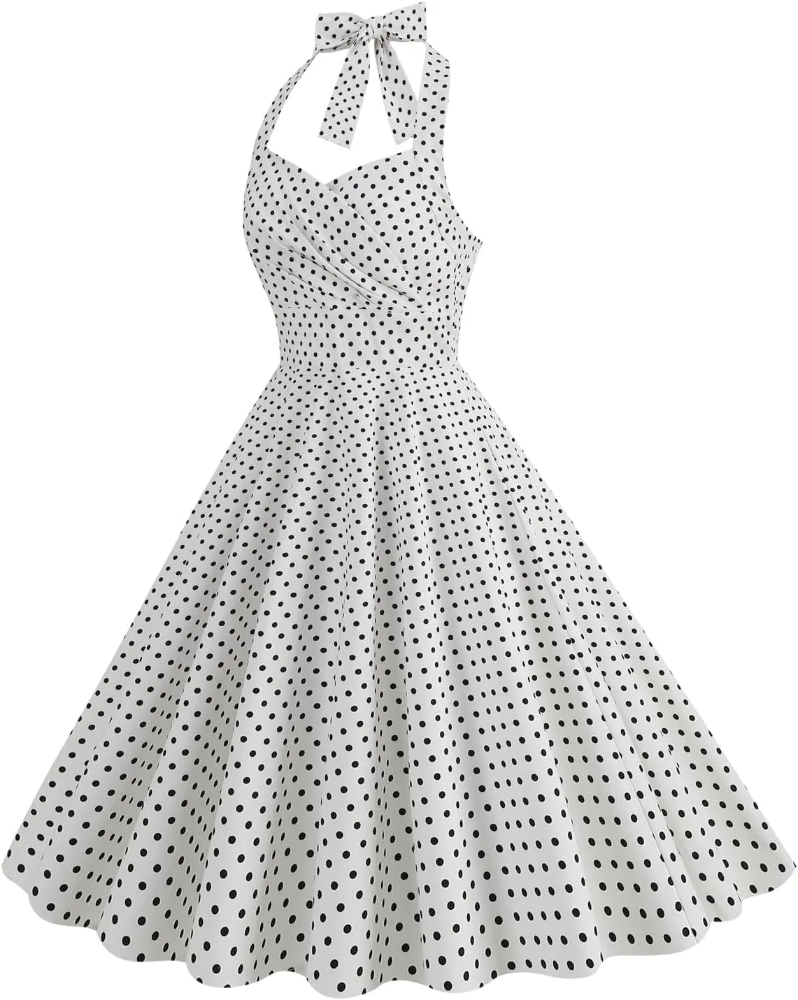 Women 1950s Dresses Vintage Spaghetti Strap Halter Polka Dot Swing A Line Midi Dress Cocktail Party Evening Prom Gown
