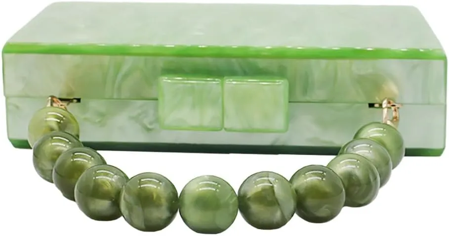 Women Acrylic Evening Clutch Bag Marbling Purse Handbag Stylish Pearl Chain Evening Bag for Wedding Cocktail Party