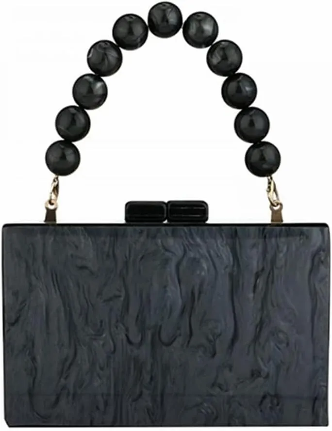 Women Acrylic Evening Clutch Bag Marbling Purse Handbag Stylish Pearl Chain Evening Bag for Wedding Cocktail Party
