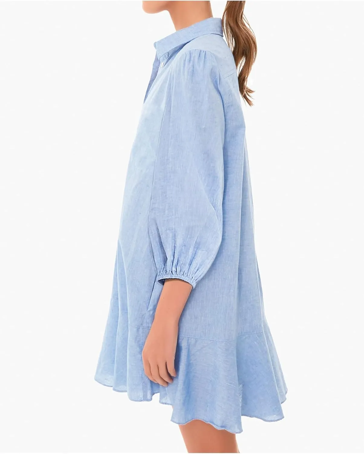 Women Button Down Dress Casual 3/4 Puff Sleeve Cotton Linen Dress Flowy Ruffle Hem Tunic Shirt Dresses