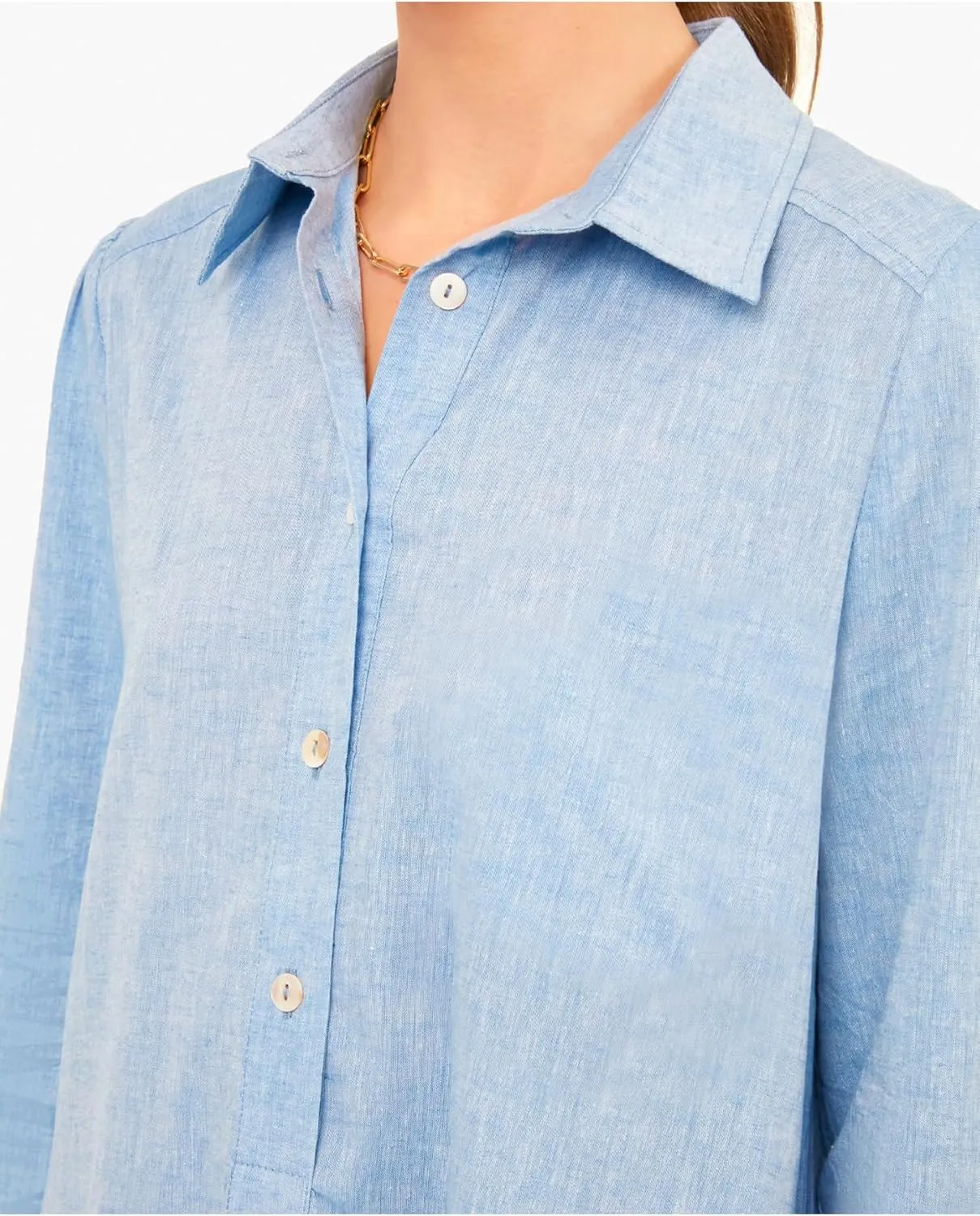 Women Button Down Dress Casual 3/4 Puff Sleeve Cotton Linen Dress Flowy Ruffle Hem Tunic Shirt Dresses