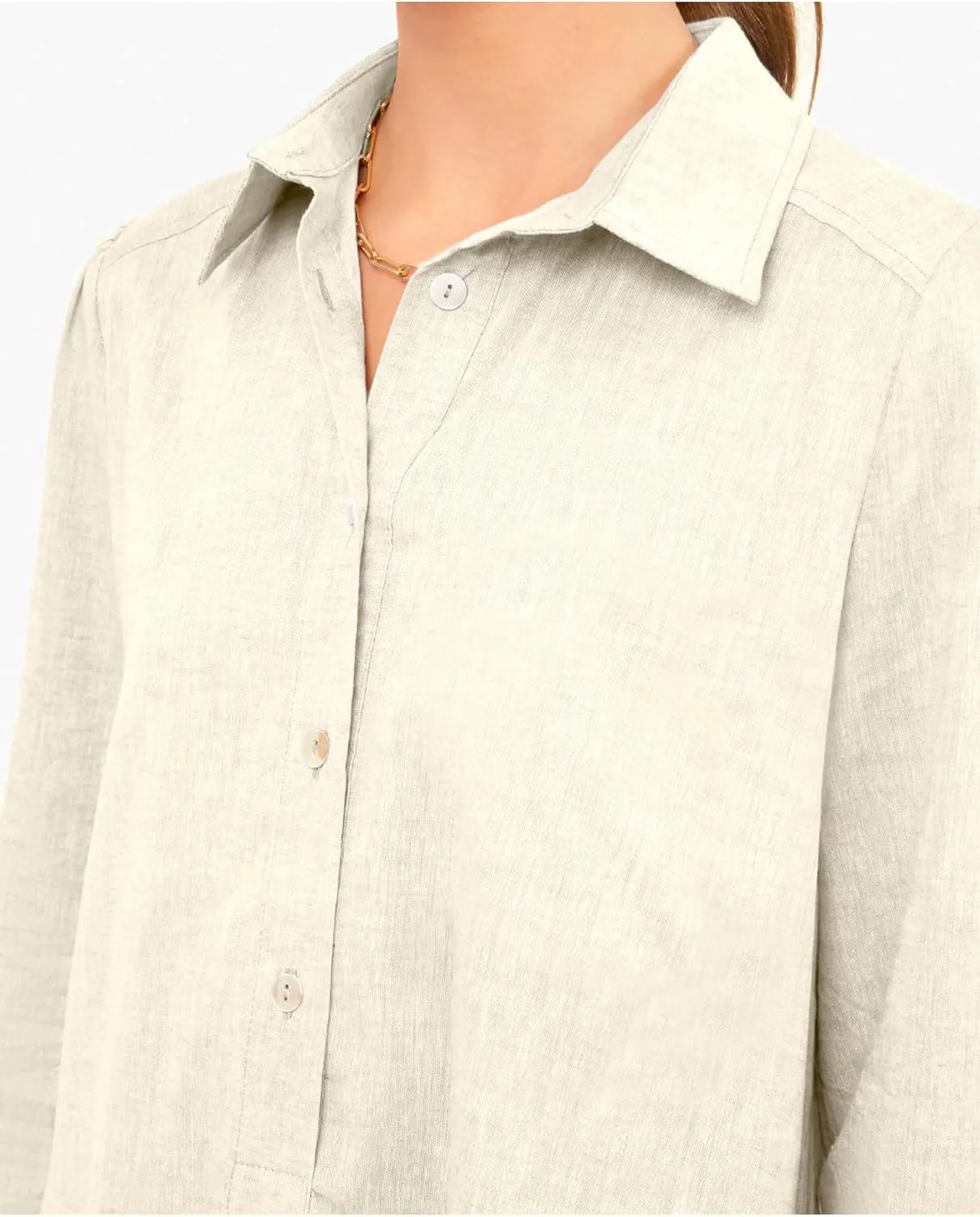 Women Button Down Dress Casual 3/4 Puff Sleeve Cotton Linen Dress Flowy Ruffle Hem Tunic Shirt Dresses