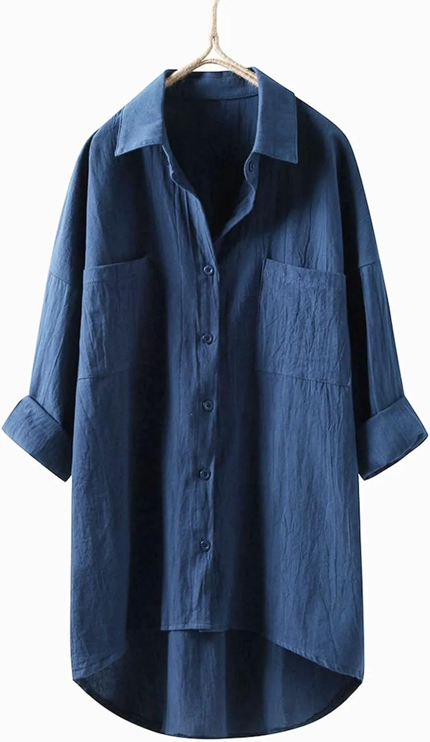 Women Button Up Shirts Solid Long Sleeve Linen Summer Casual Office Blouse Tops Loose Tee Shirt