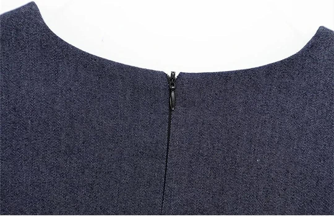 Women Denim Long Dresses Female Fashion Decoration Dress Crew Neck Sleeveless Midi Dress Woman