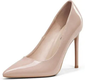 Women High Heels 4 inch Stiletto Pumps Sexy Pointed Toe Patent Leather Slip On High Heel Dress Evening Party Pump Shoes