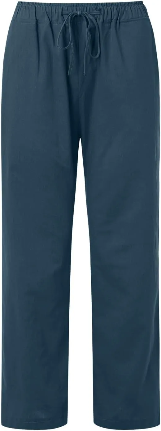 Women Linen Blend Summer Comfy Palazzo Lounge Pants Elastic Waisted Baggy Stretchy Loose Fit Pant Trousers
