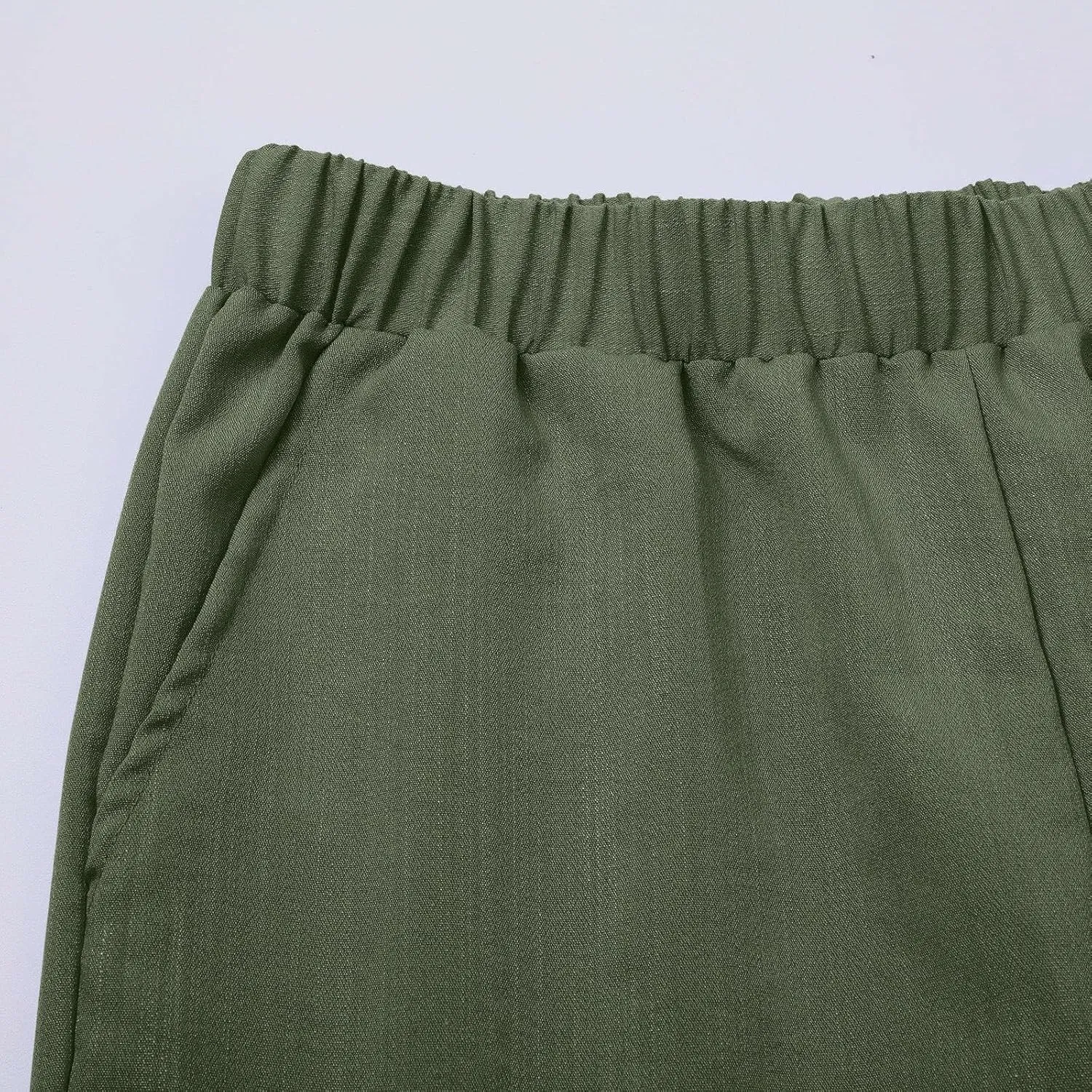 Women Linen Pants Summer and Linen Buttoned Cropped Pants with Elastic Waist for Women's Womens Linen Pants Straight Leg