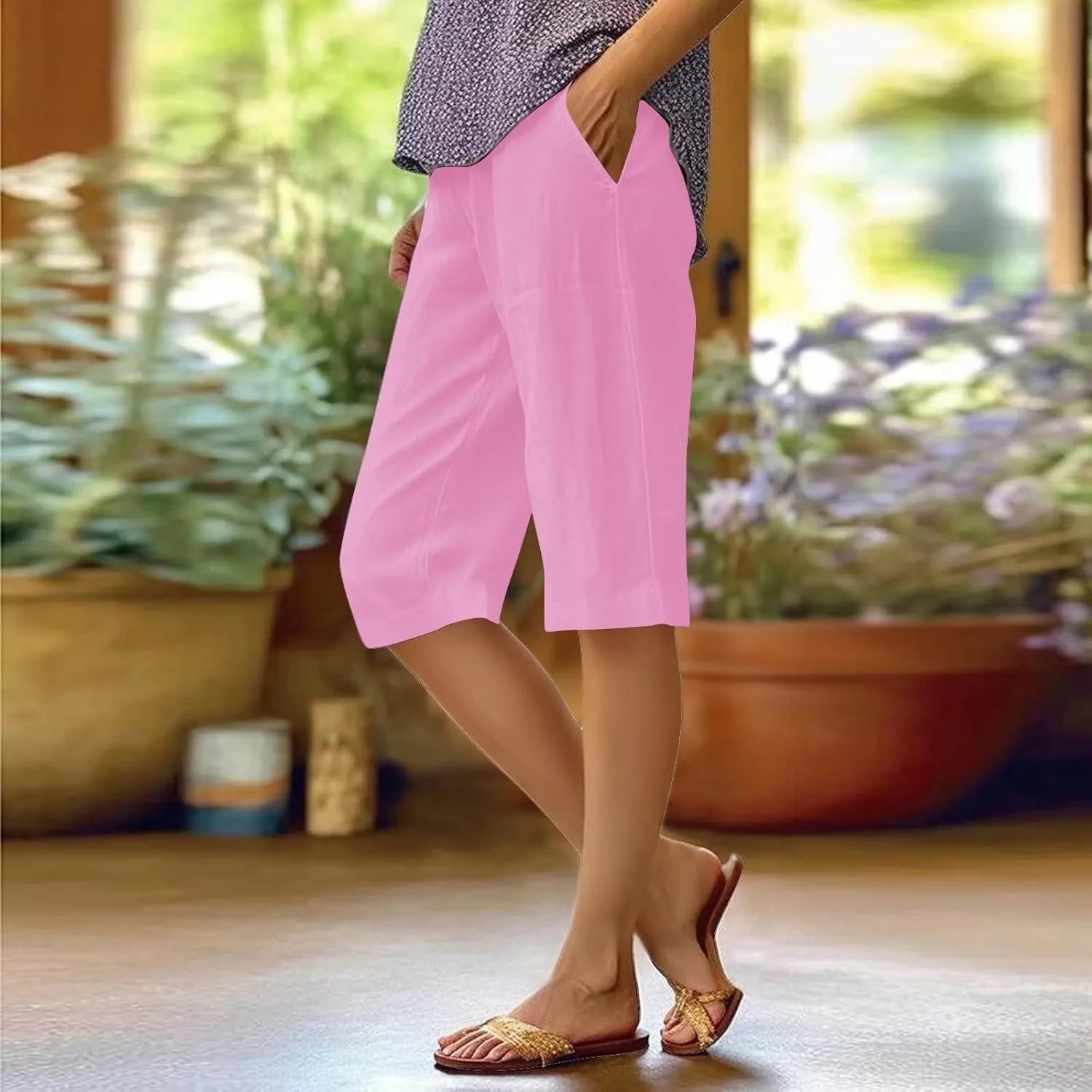Women Linen Pants Summer Waist Cotton Trouser Cropped Wide Leg Pants High Waist Linen Pants Women