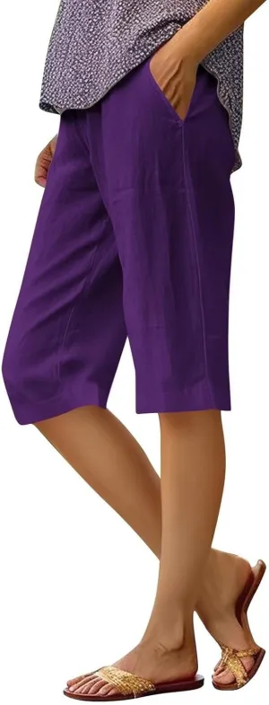 Women Linen Pants Summer Waist Cotton Trouser Cropped Wide Leg Pants High Waist Linen Pants Women