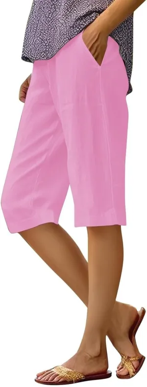 Women Linen Pants Summer Waist Cotton Trouser Cropped Wide Leg Pants High Waist Linen Pants Women