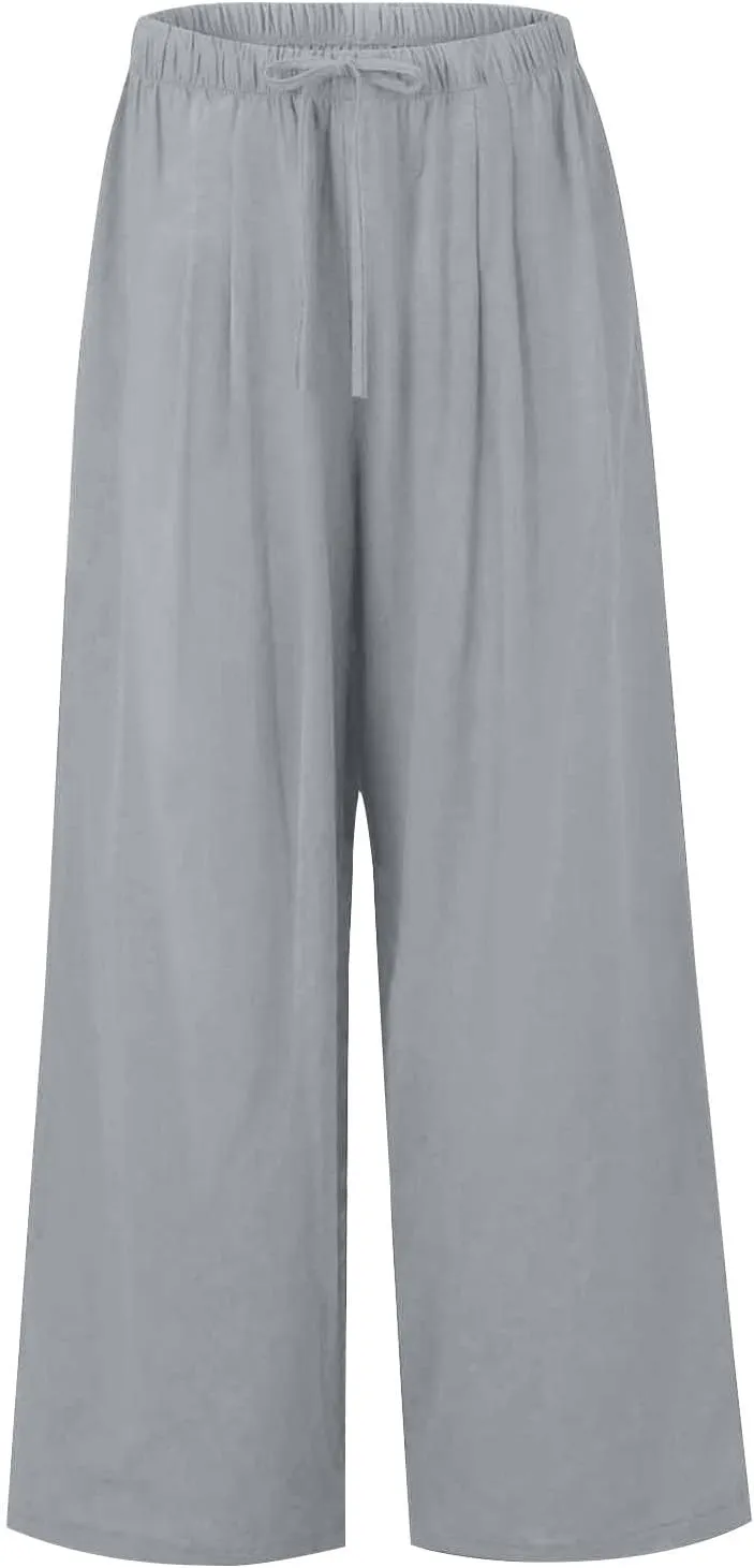 Women Pants Plus Size Straight Leg Fit Pants Dressy Summer Drawstring High Waisted Trousers with Pockets
